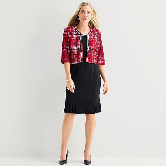 Maya Brooke Womens Plaid Jacket Dress