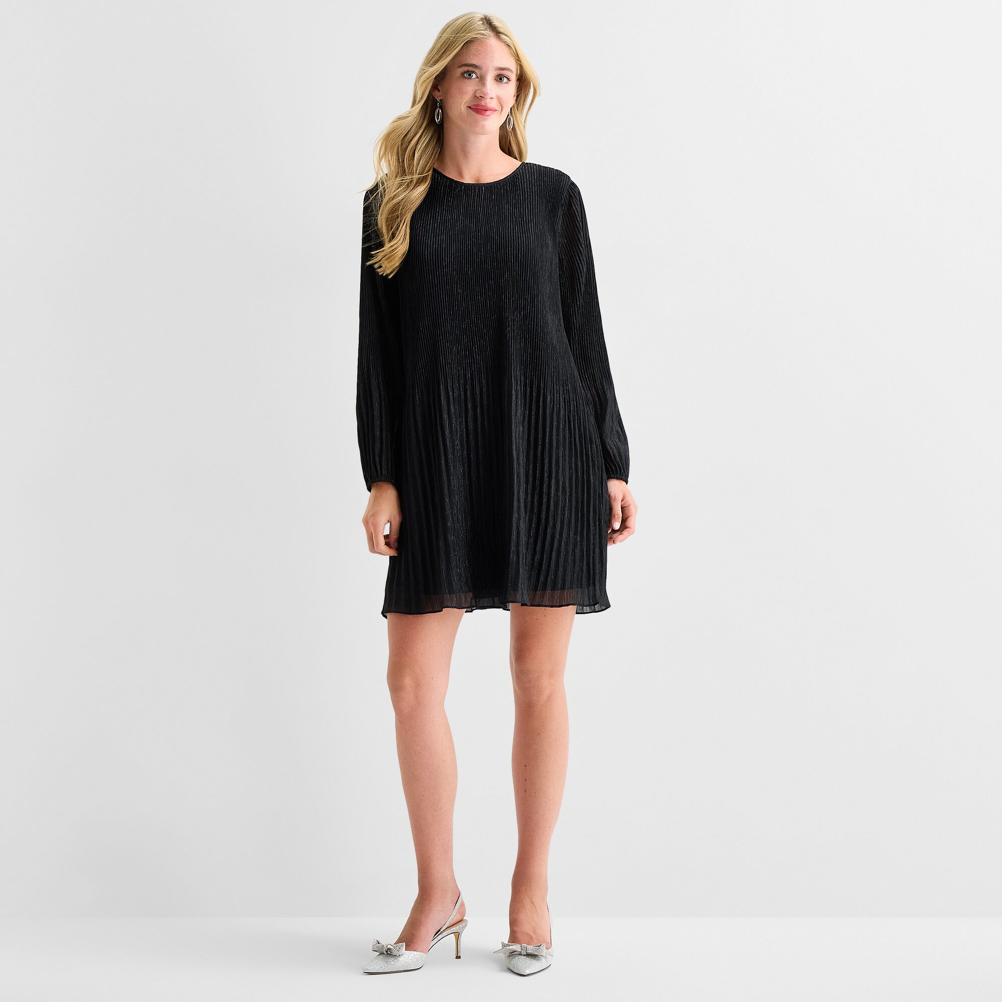 MSK Womens Round Neck Long Sleeve Shift Dress