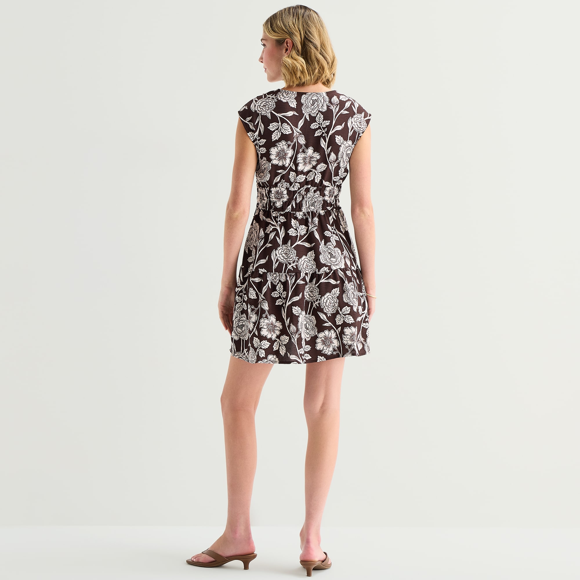 RUBY + REMI Womens V Neck Sleeveless Drop Shoulder Floral Fit Flare Dress