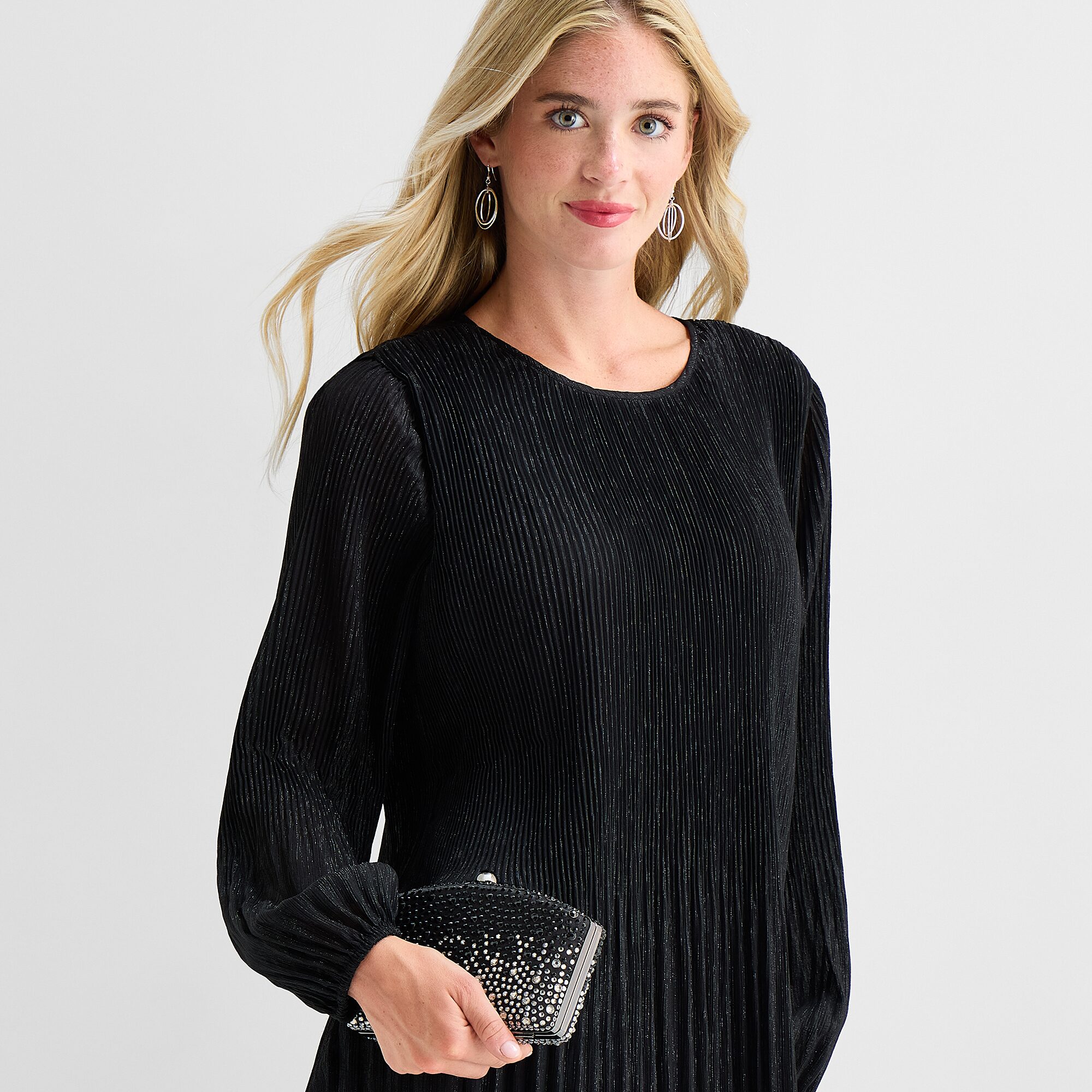 MSK Womens Round Neck Long Sleeve Shift Dress