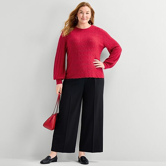 Liz Claiborne Plus Womens Crew Neck Long Sleeve Pullover Sweater