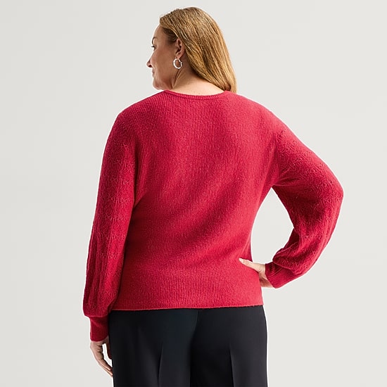 Liz Claiborne Plus Womens Crew Neck Long Sleeve Pullover Sweater