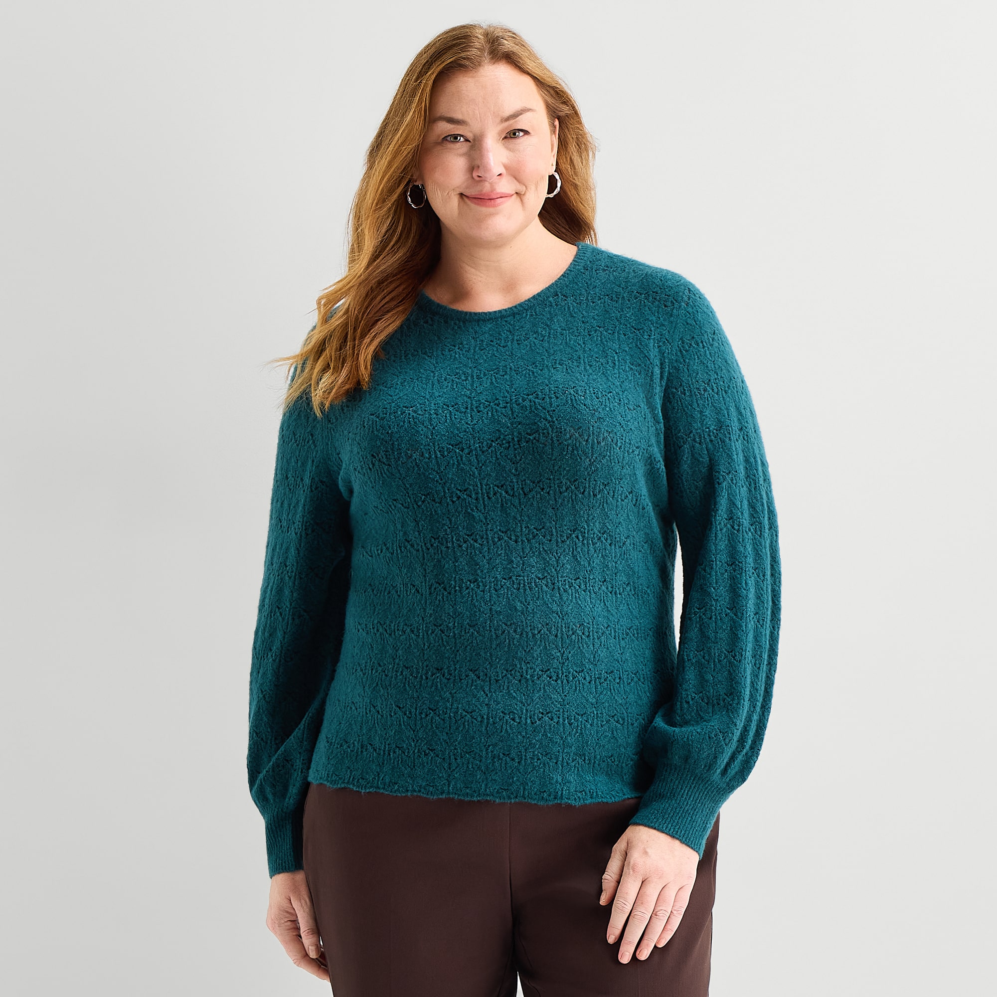 Liz Claiborne Plus Womens Crew Neck Long Sleeve Pullover Sweater