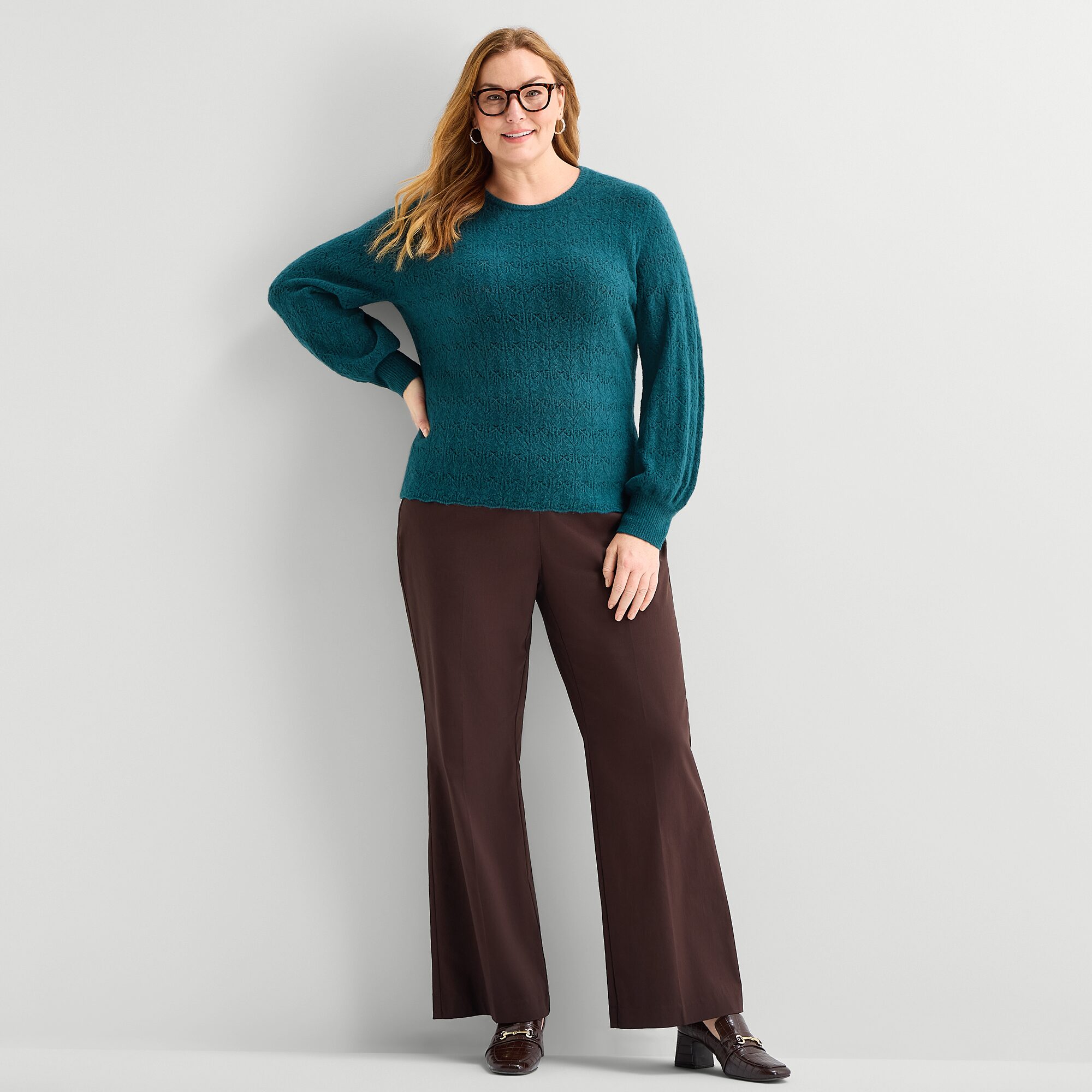 Liz Claiborne Plus Womens Crew Neck Long Sleeve Pullover Sweater