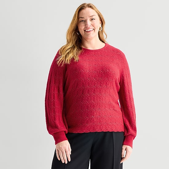 Liz Claiborne Plus Womens Crew Neck Long Sleeve Pullover Sweater