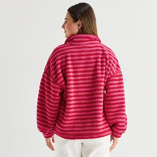North Pole Trading Co. Womens Juniors Mock Neck Long Sleeve Sherpa Sweatshirt