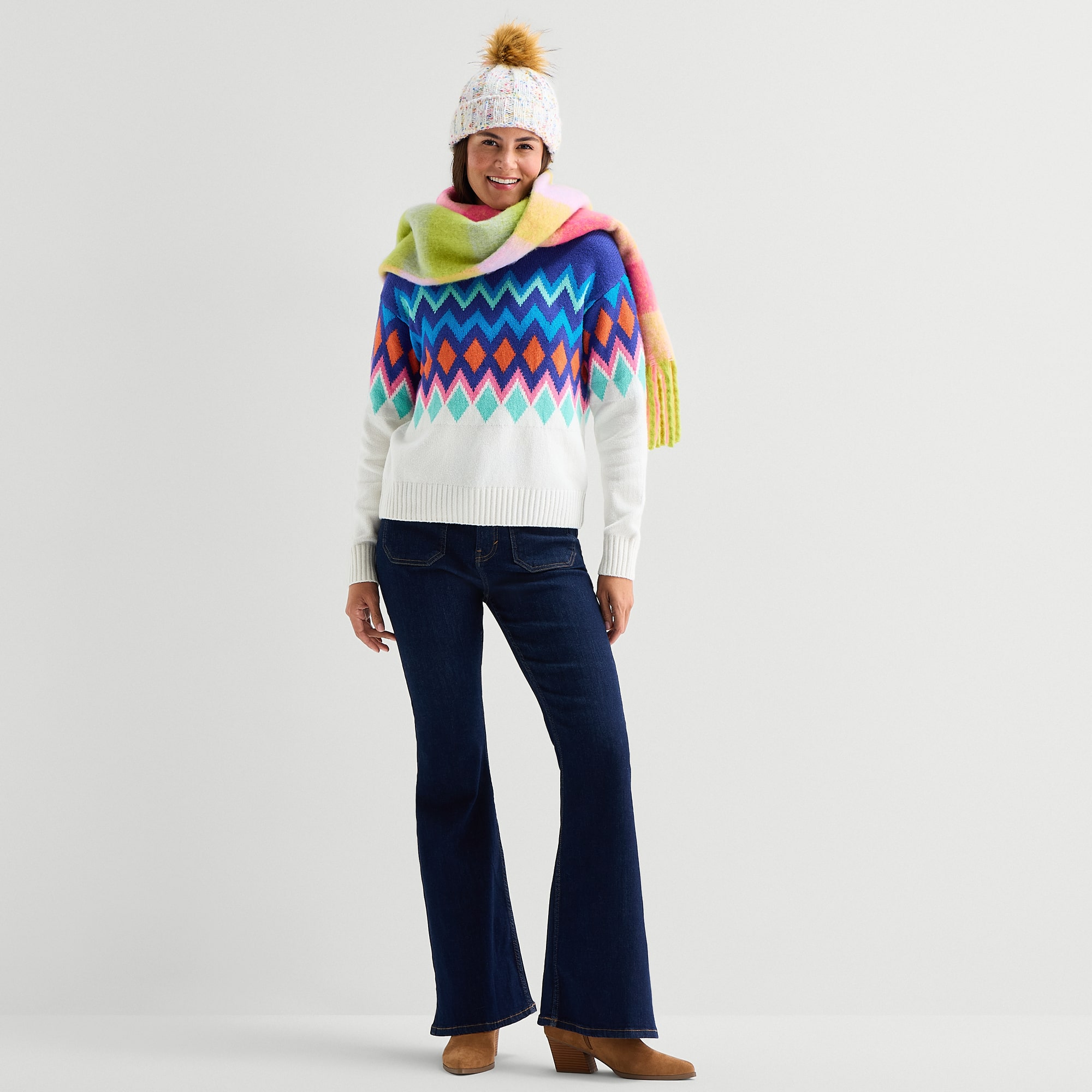 North Pole Trading Co. Womens Crew Neck Long Sleeve Pullover Sweater