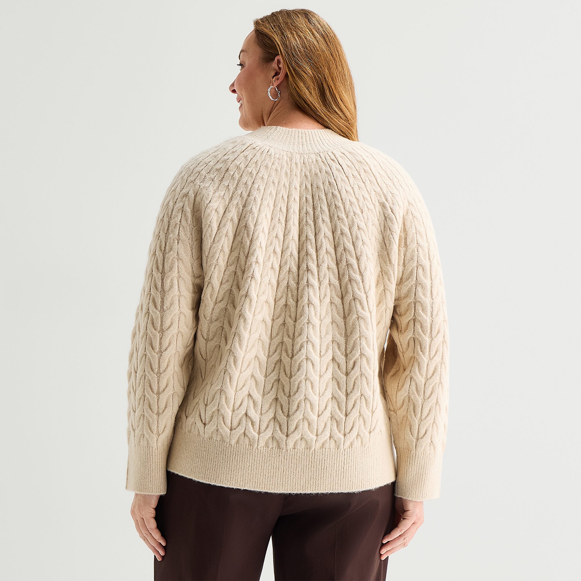 Liz Claiborne Plus Womens Mock Neck Long Sleeve Cable Knit Pullover Sweater