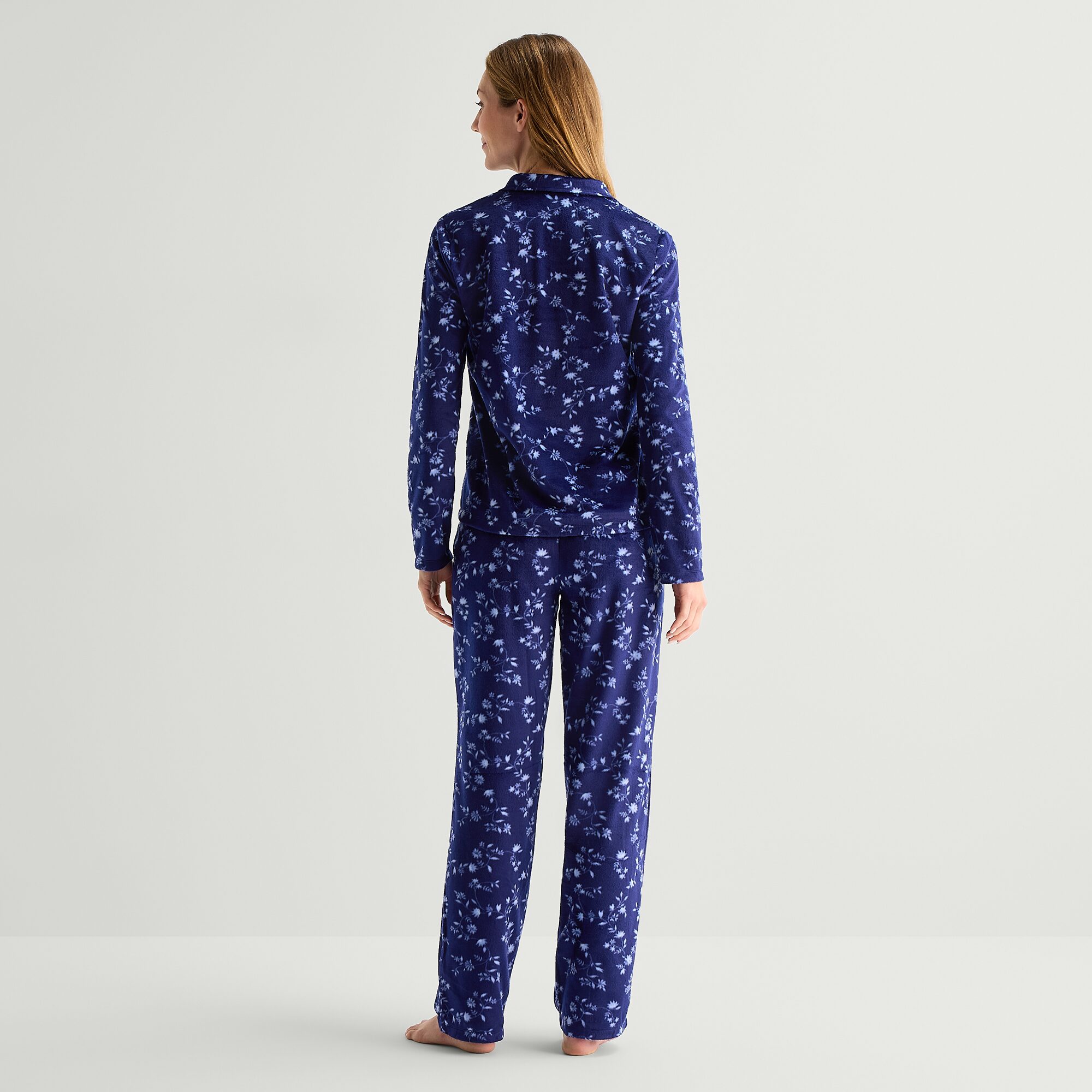 Adonna Womens Fleece Long Sleeve 2-pc. Pajama Set