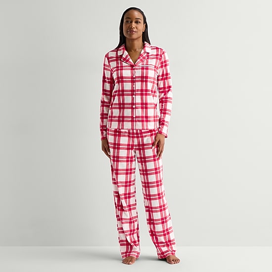 Adonna Womens Fleece Long Sleeve 2-pc. Pajama Set