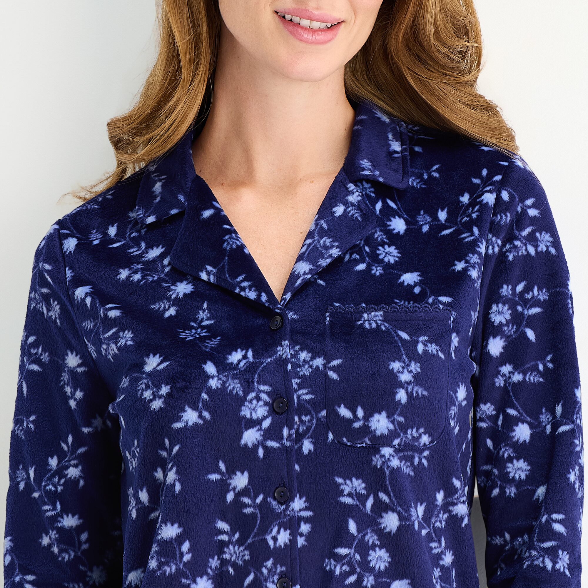 Adonna Womens Fleece Long Sleeve 2-pc. Pajama Set