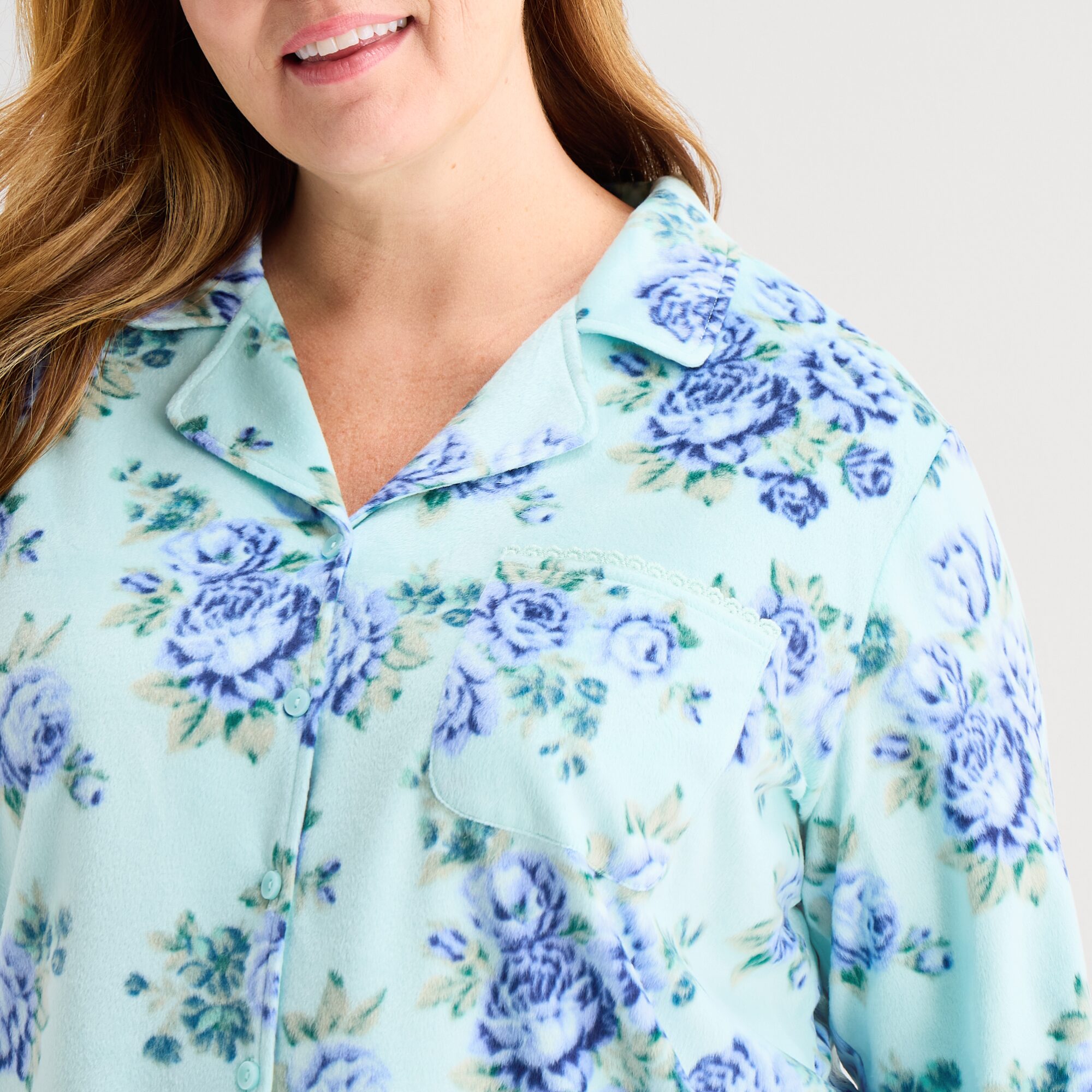 Adonna Womens Fleece Long Sleeve 2-pc. Pajama Set