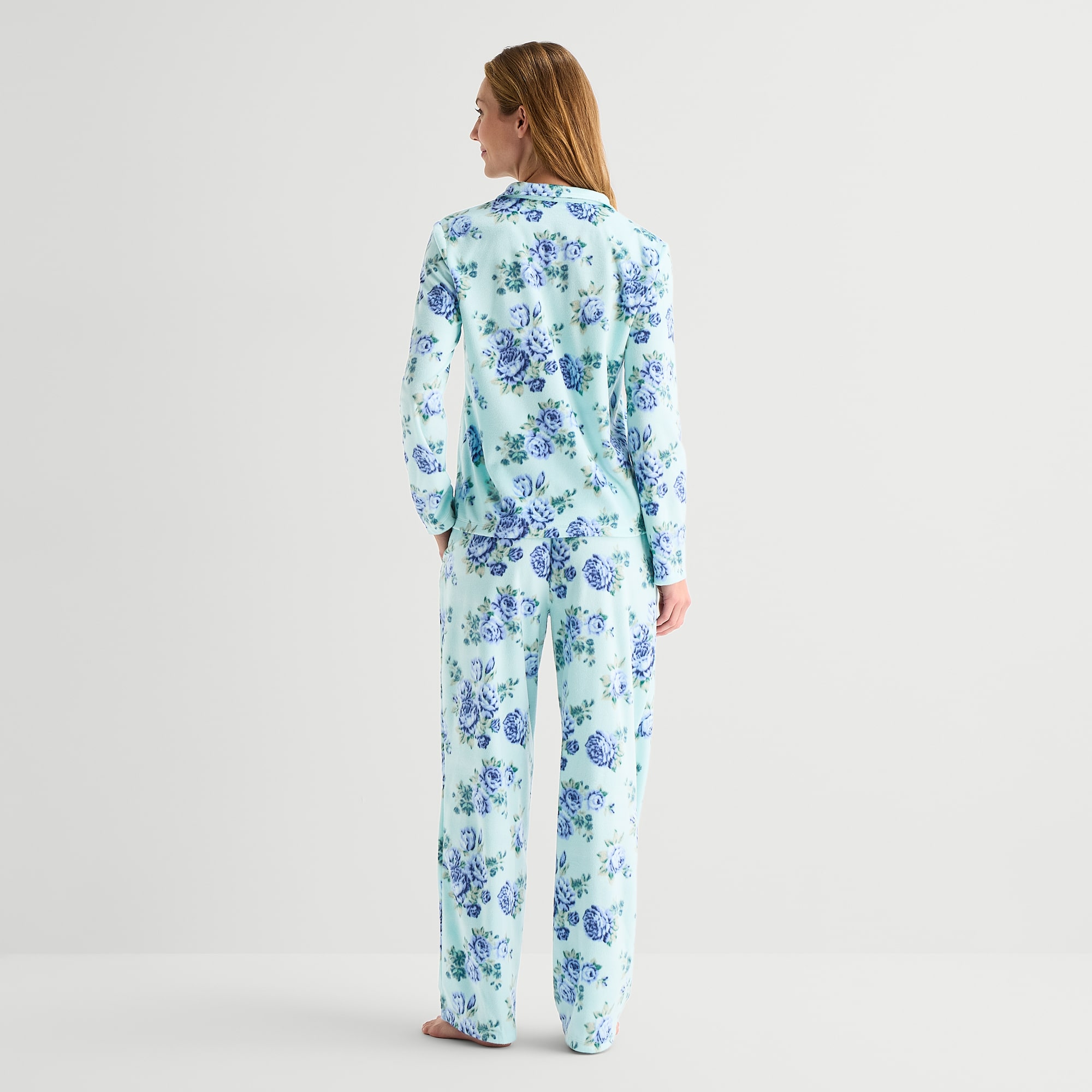 Adonna Womens Fleece Long Sleeve 2-pc. Pajama Set