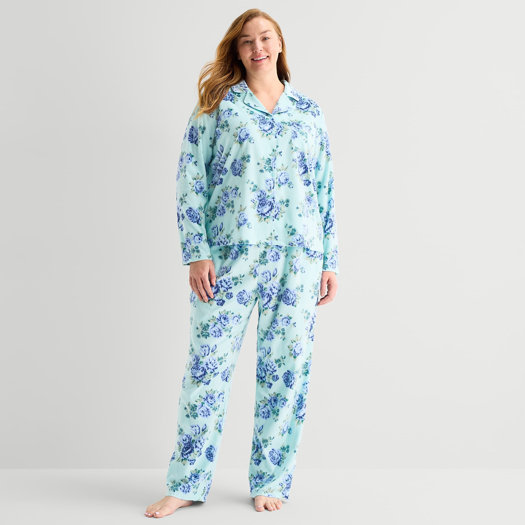 Adonna Womens Fleece Long Sleeve 2-pc. Pajama Set