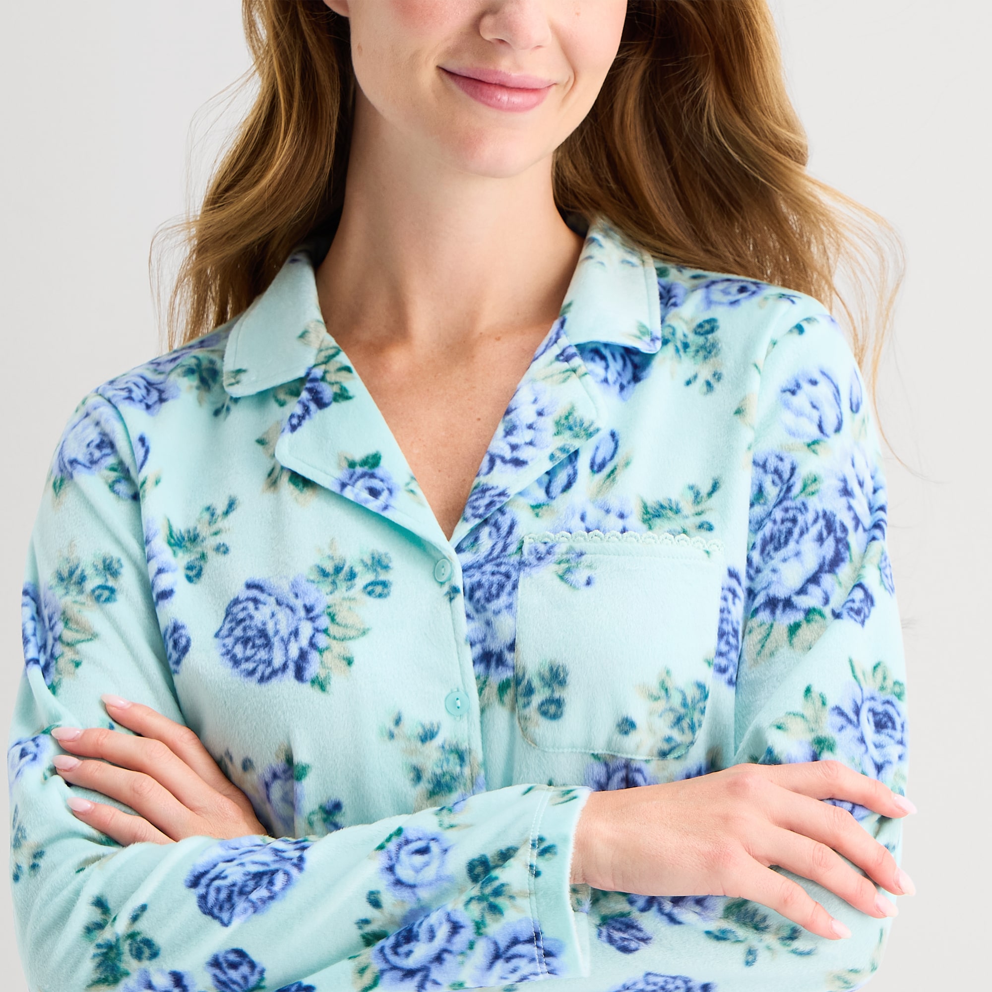 Adonna Womens Fleece Long Sleeve 2-pc. Pajama Set