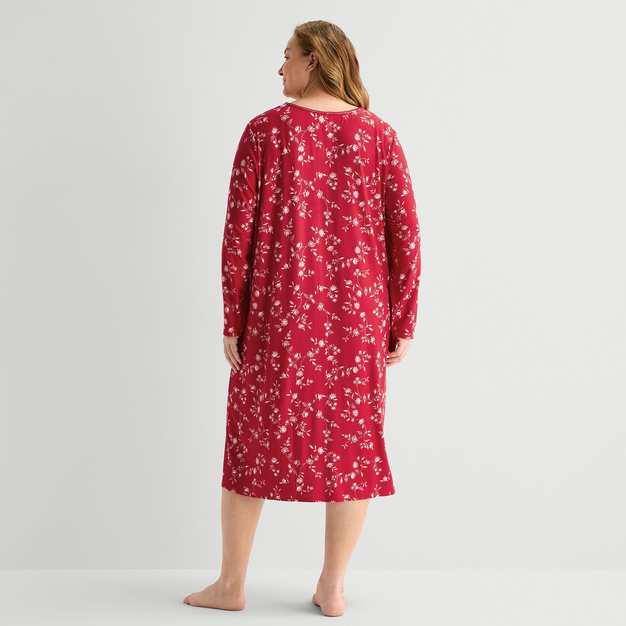 Adonna Womens Plus Long Sleeve Scoop Neck Nightgown
