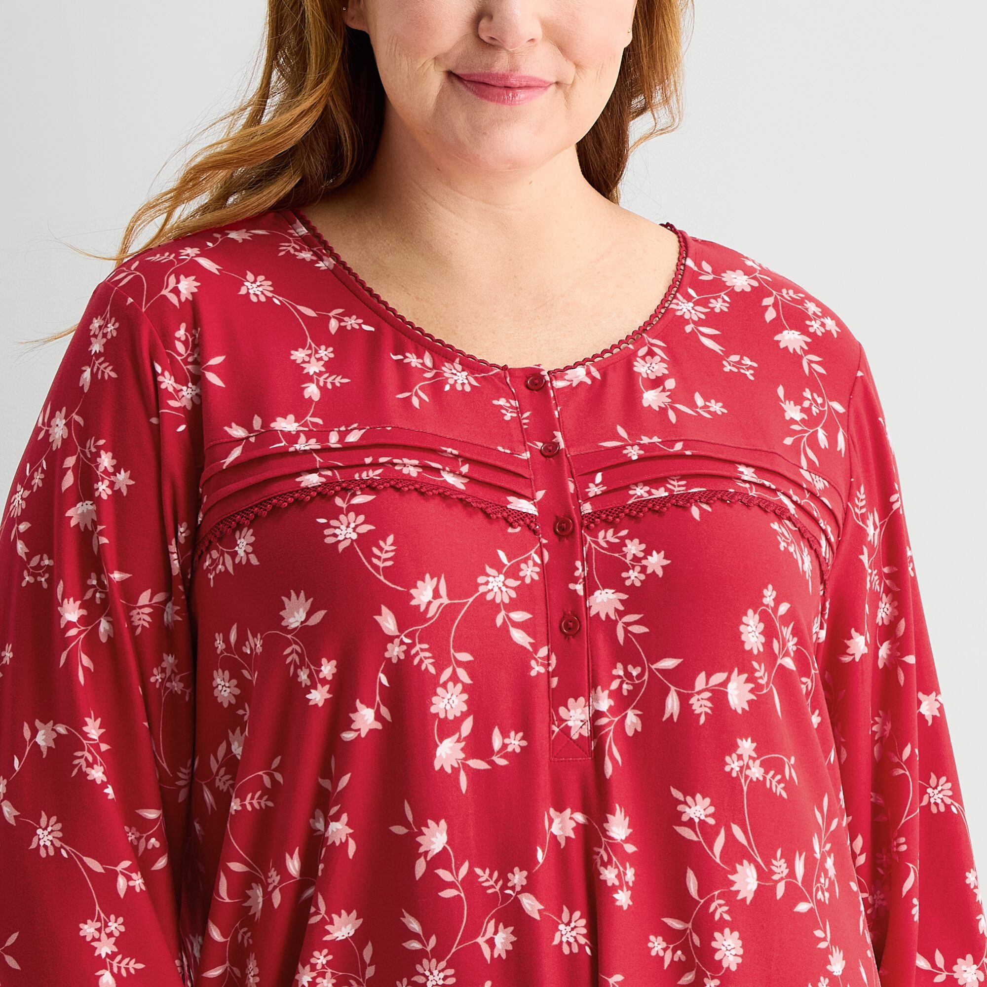 Adonna Womens Plus Long Sleeve Scoop Neck Nightgown