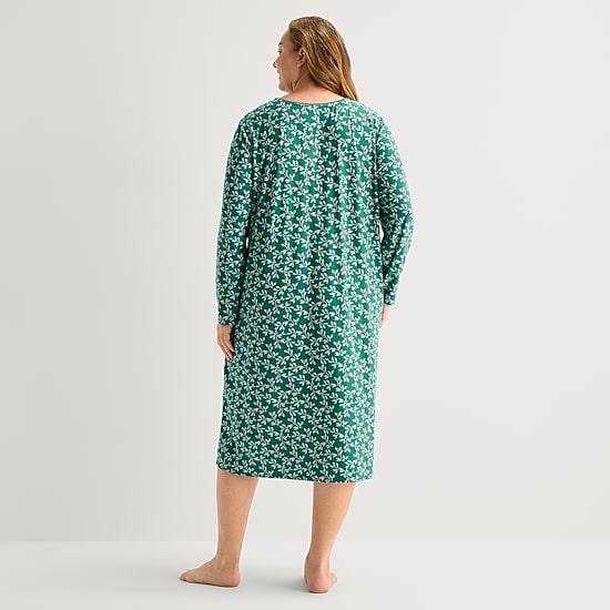 Adonna Womens Plus Long Sleeve Scoop Neck Nightgown