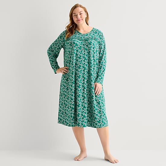 Adonna Womens Plus Long Sleeve Scoop Neck Nightgown