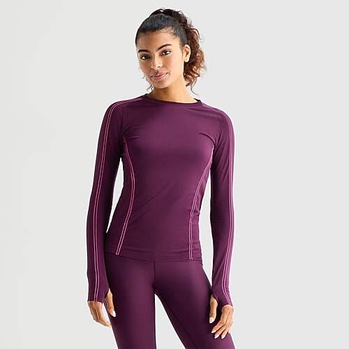 Xersion Womens Seamless Crew Neck Long Sleeve Active T-shirt In Purple