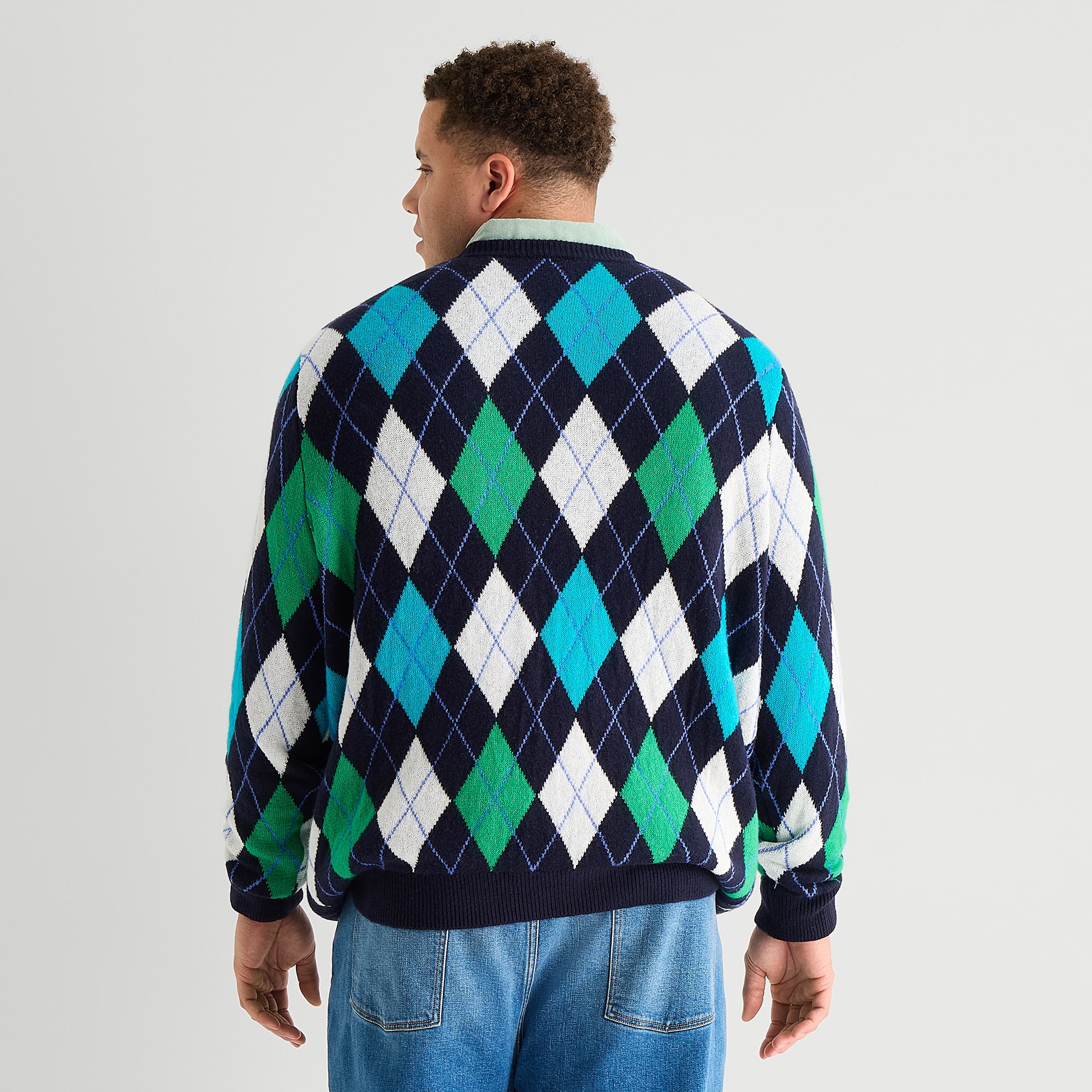 North Pole Trading Co. Big and Tall Mens Crew Neck Long Sleeve Argyle Pullover Sweater