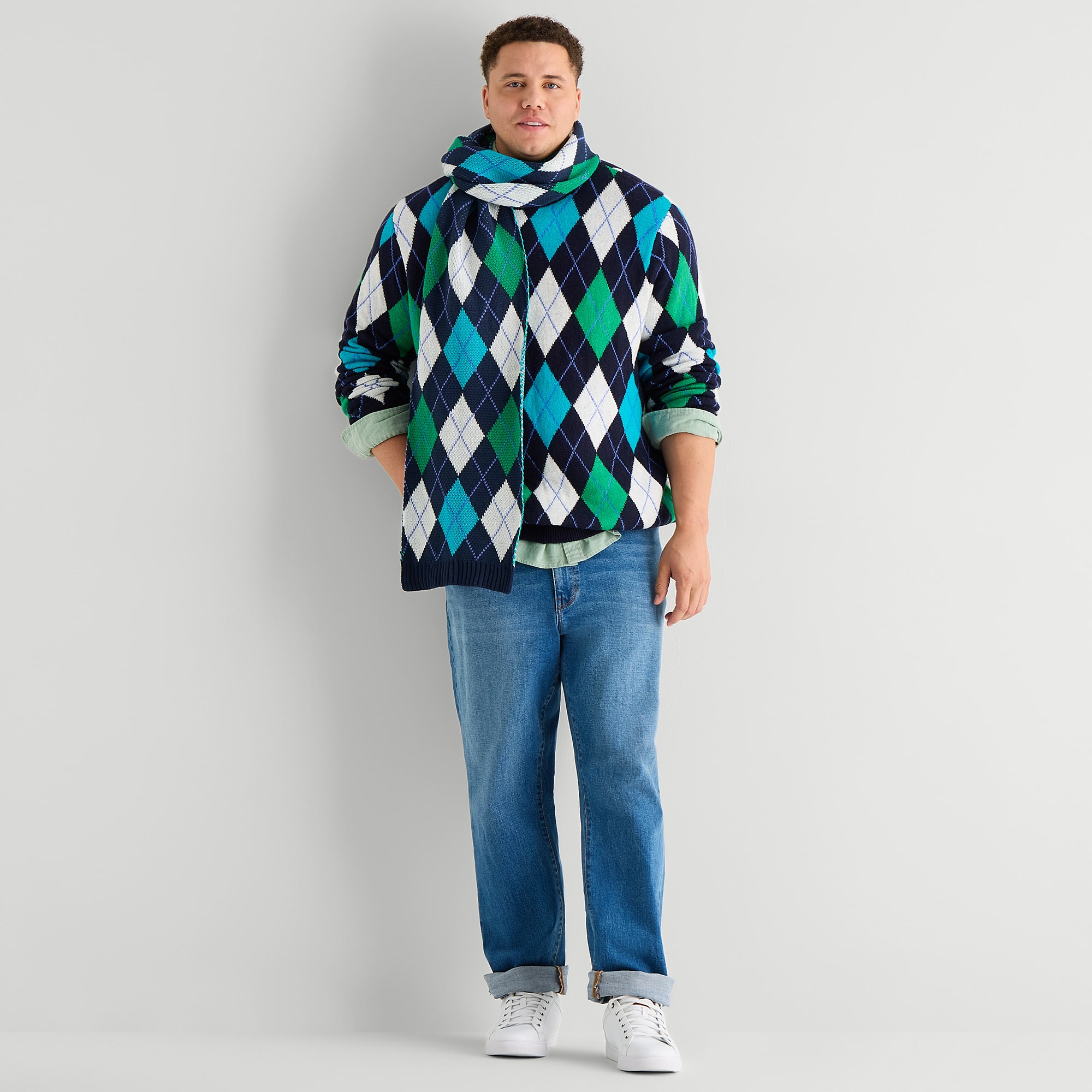 North Pole Trading Co. Big and Tall Mens Crew Neck Long Sleeve Argyle Pullover Sweater