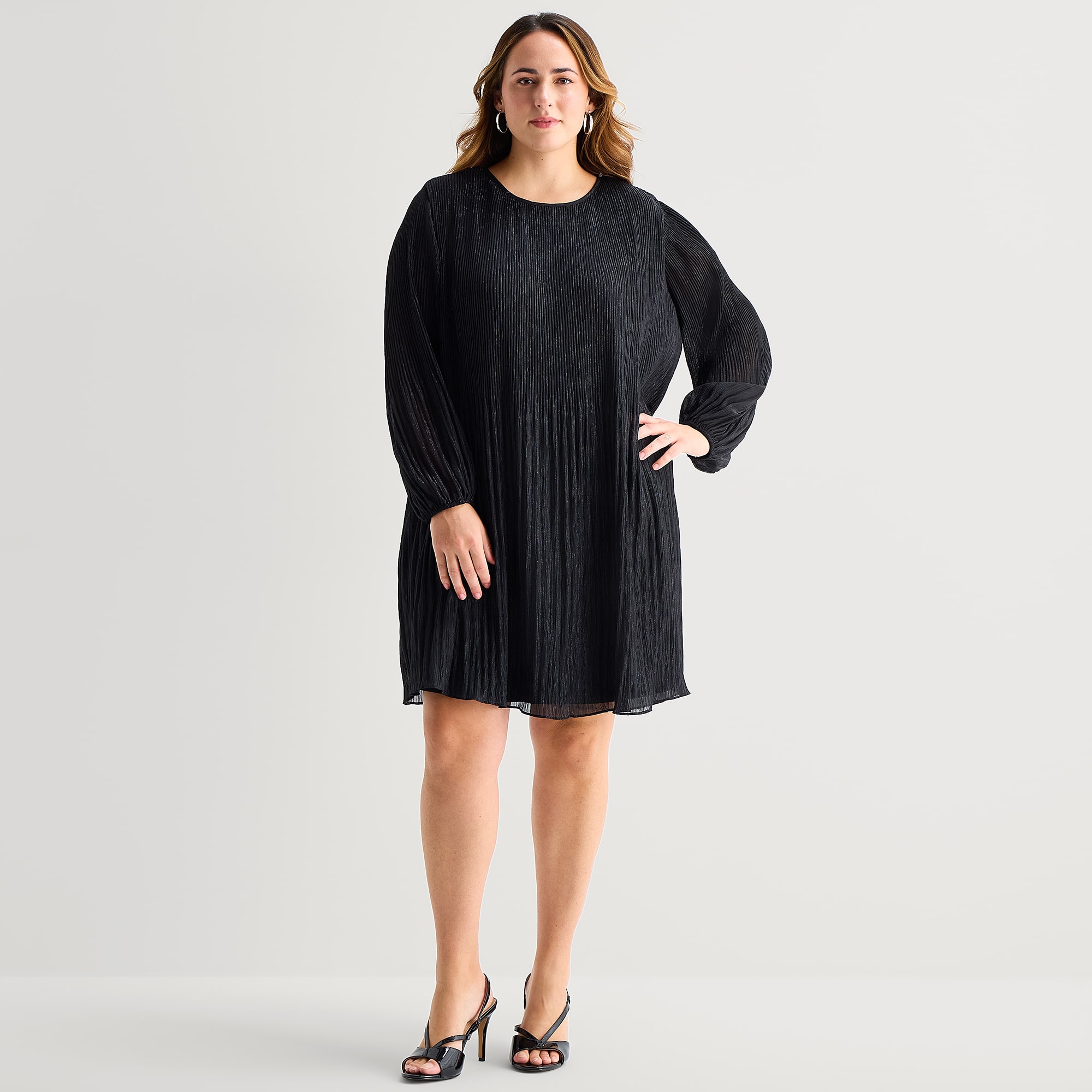 MSK Womens Plus Round Neck Long Sleeve Babydoll Dress
