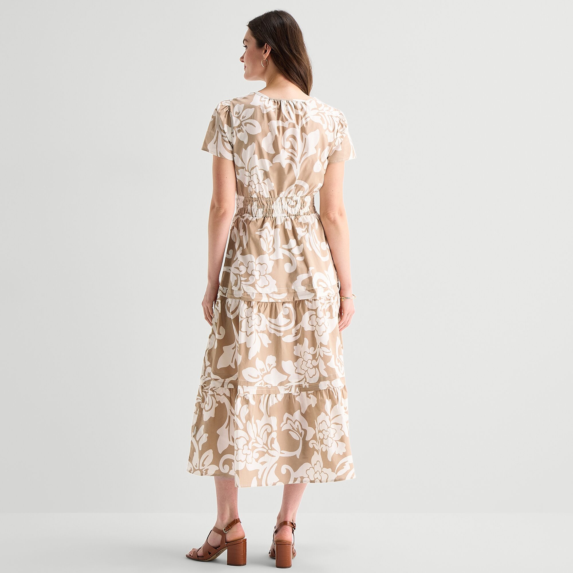 RUBY + REMI Womens Midi V Neck Short Sleeve Fitted Floral Fit Flare Dress