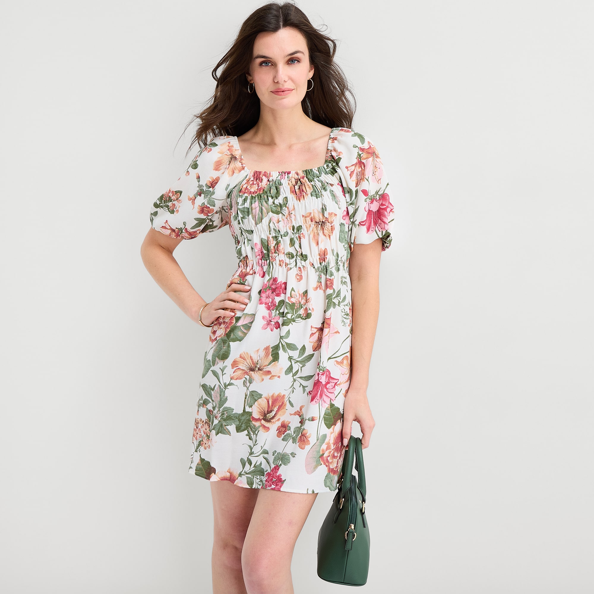 Be by CHETTA B Womens Square Neck Short Sleeve Puffed Floral Fit + Flare Dress