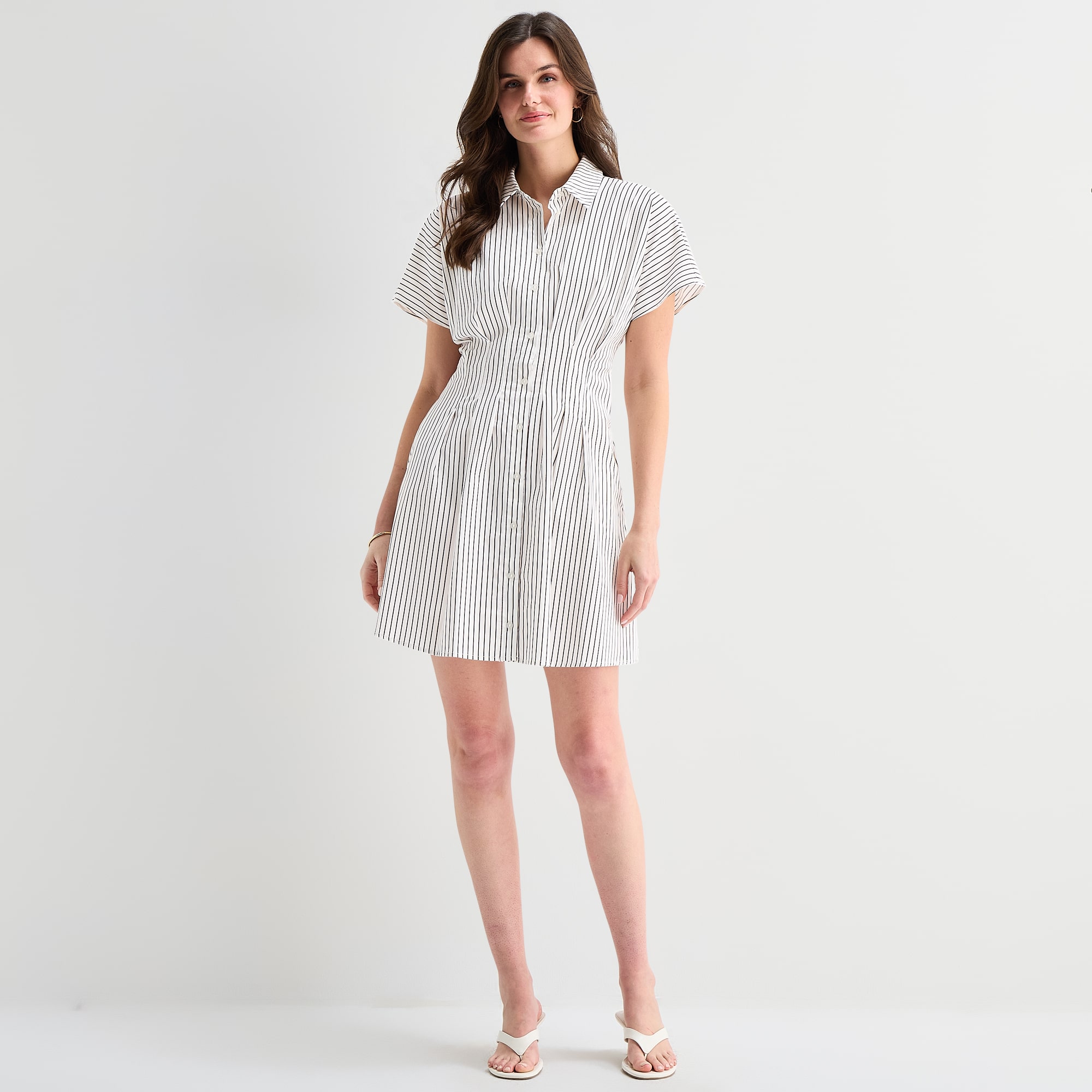 RUBY + REMI Womens Short Sleeve Striped Shirt Dress