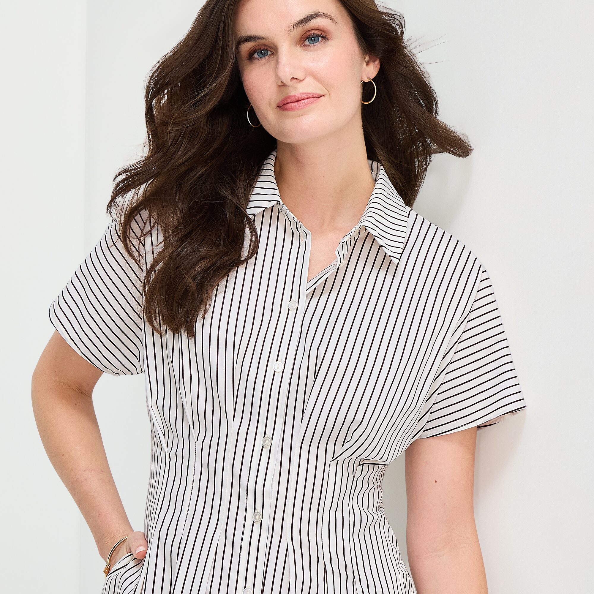 RUBY + REMI Womens Short Sleeve Striped Shirt Dress