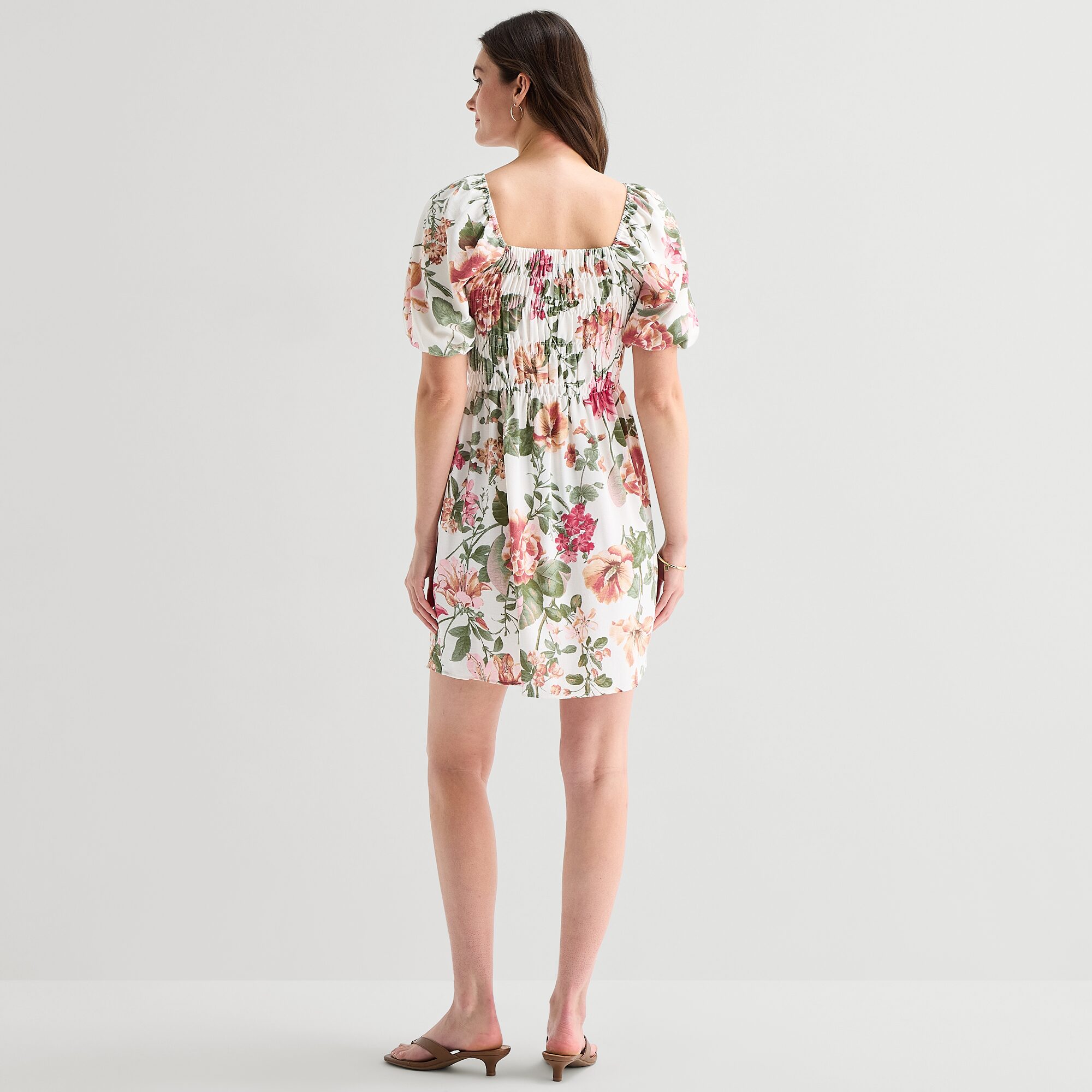 Be by CHETTA B Womens Square Neck Short Sleeve Puffed Floral Fit + Flare Dress