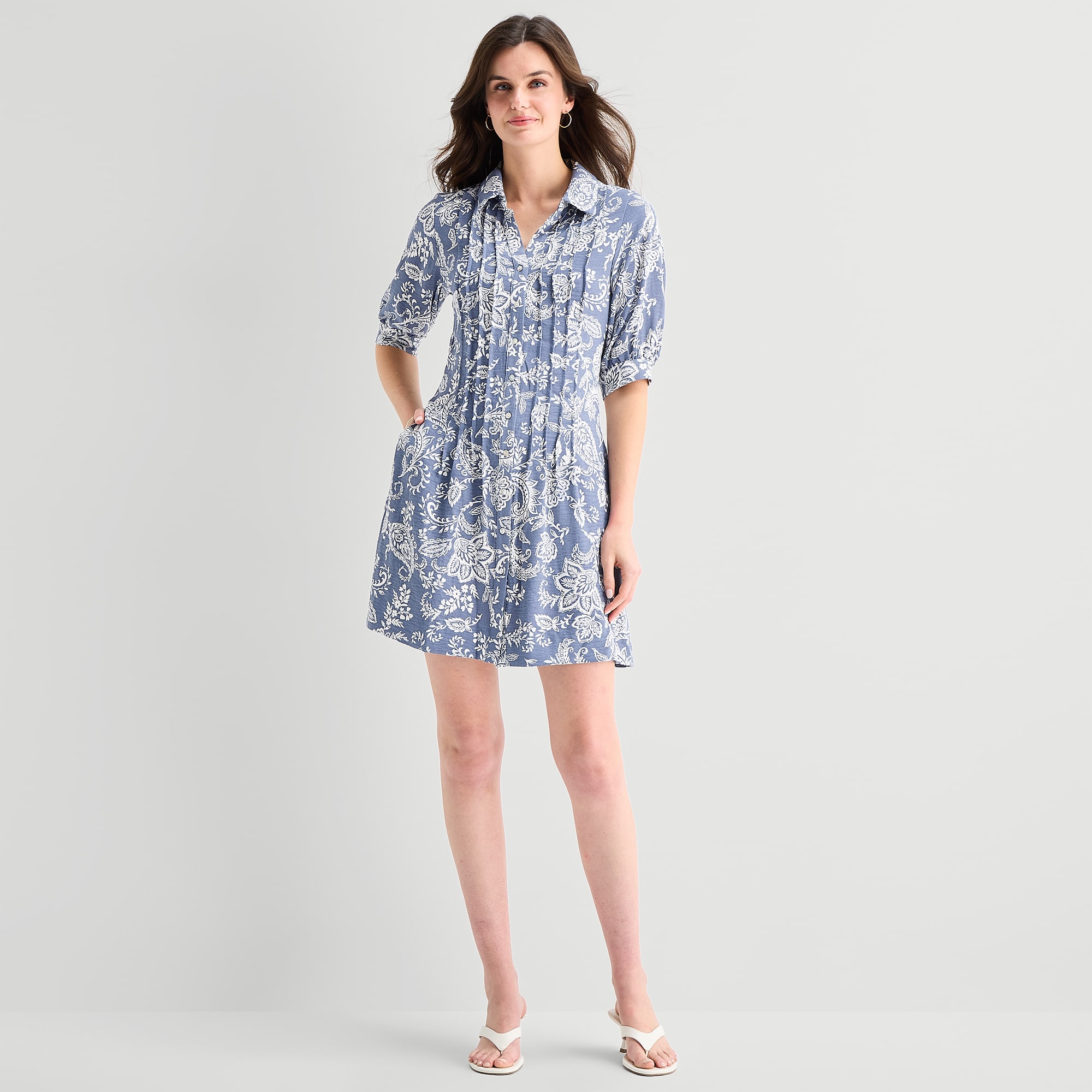 RUBY + REMI Womens Short Sleeve Cuffed Paisley Fit Flare Dress