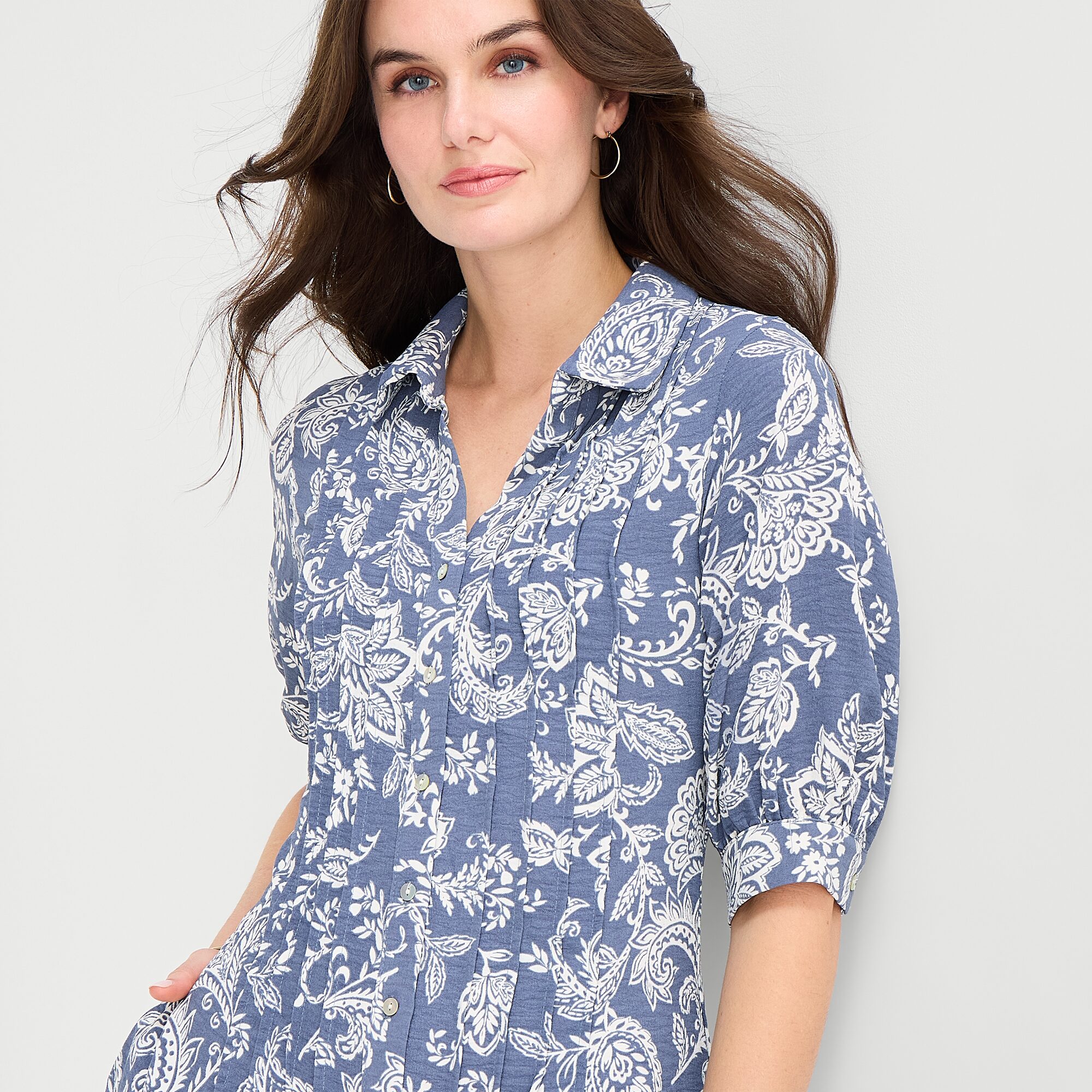 RUBY + REMI Womens Short Sleeve Cuffed Paisley Fit Flare Dress