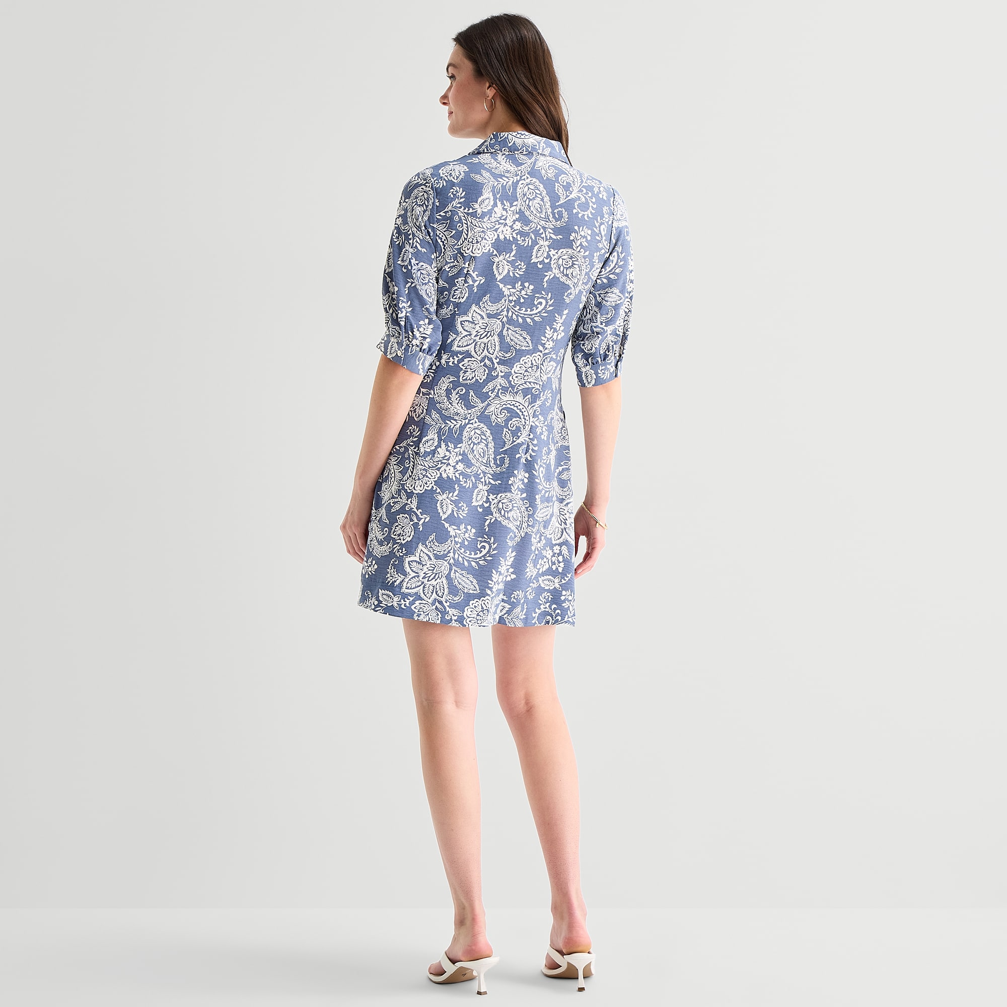 RUBY + REMI Womens Short Sleeve Cuffed Paisley Fit Flare Dress