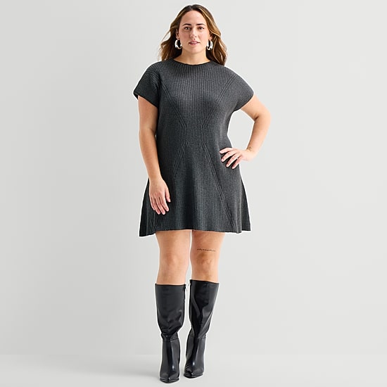 Bold Elements Womens Plus Mock Neck Sleeveless Fit + Flare Dress