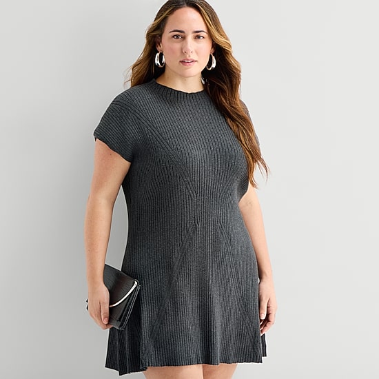 Bold Elements Womens Plus Mock Neck Sleeveless Fit + Flare Dress