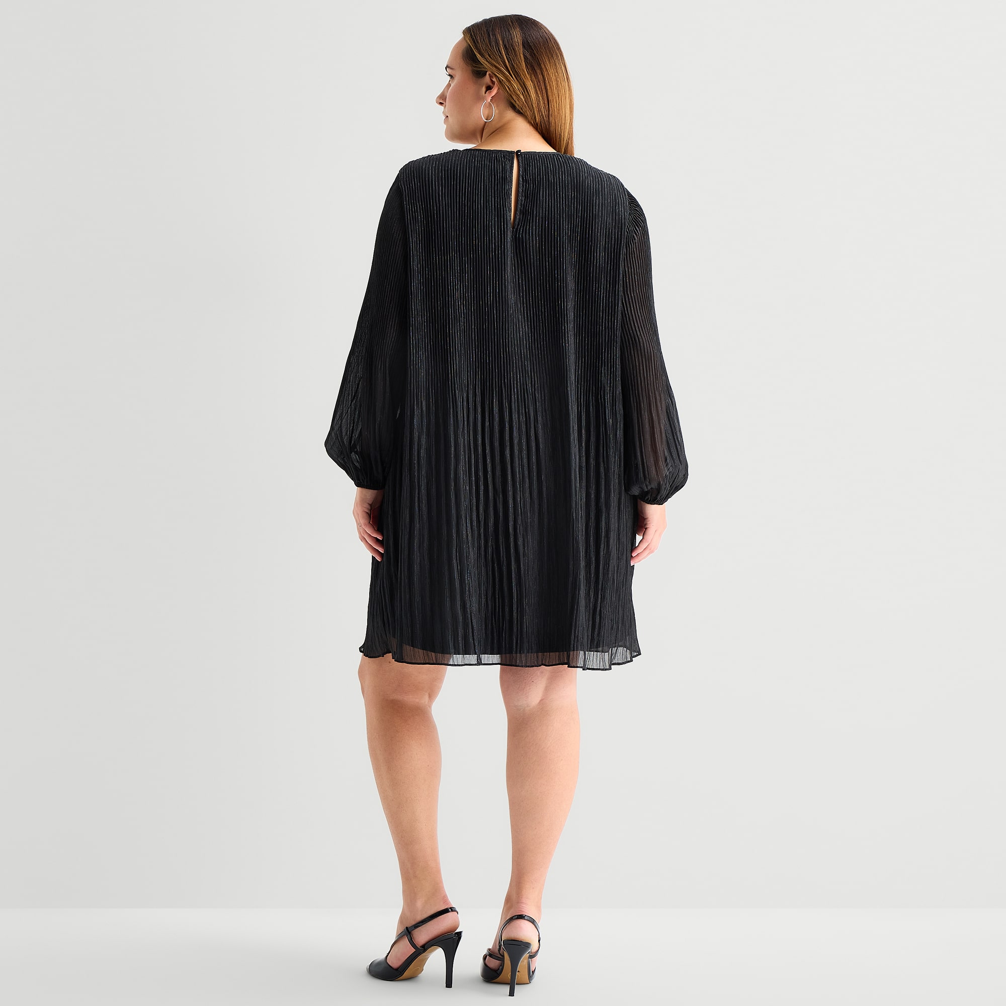 MSK Womens Plus Round Neck Long Sleeve Babydoll Dress