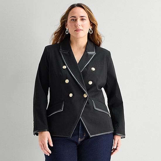 Worthington Womens Plus Double Breasted Regular Fit Blazer