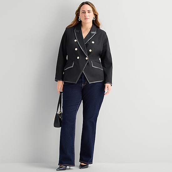 Worthington Womens Plus Double Breasted Regular Fit Blazer