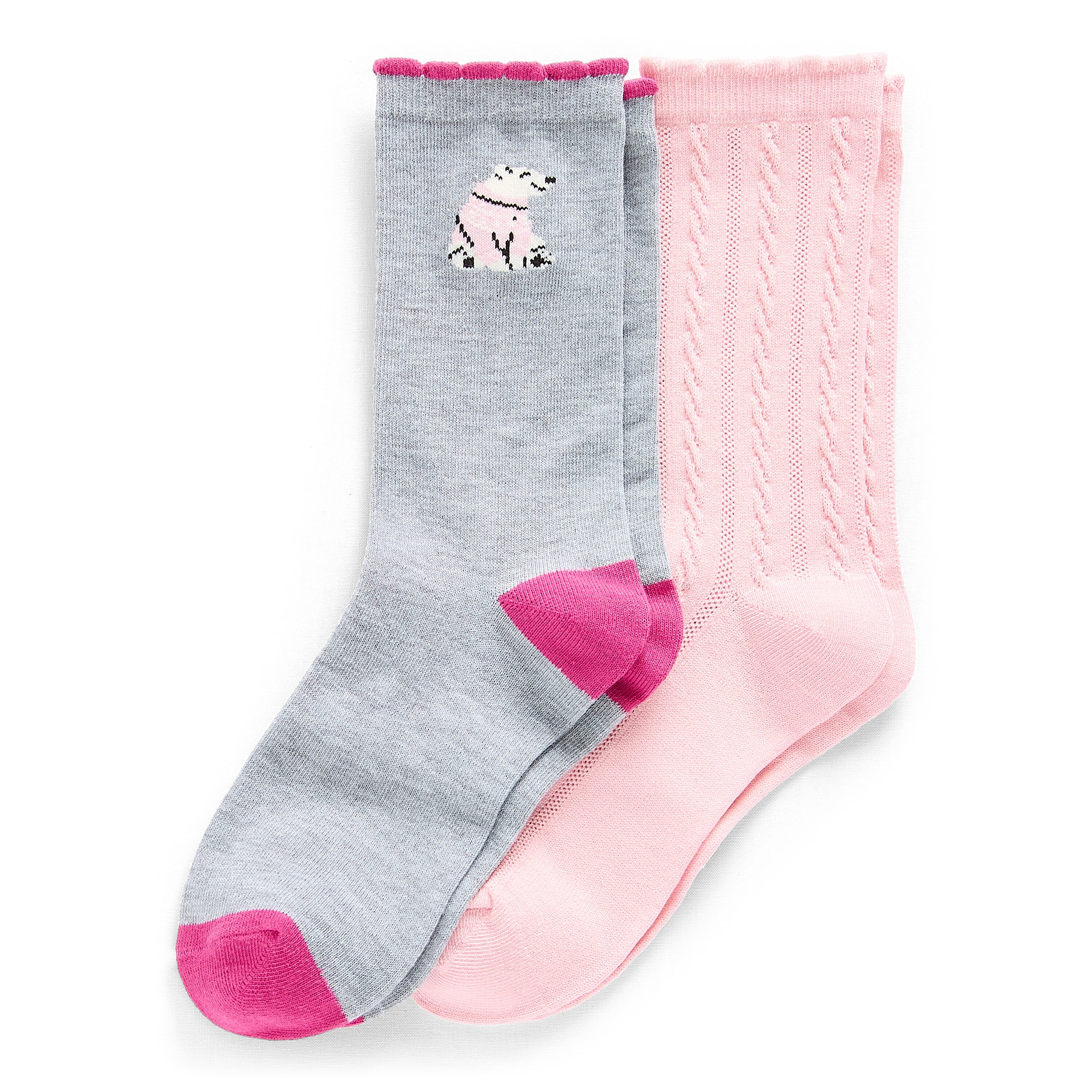 North Pole Trading Co. Big Kid Girls 2 Pair Kids Crew Socks
