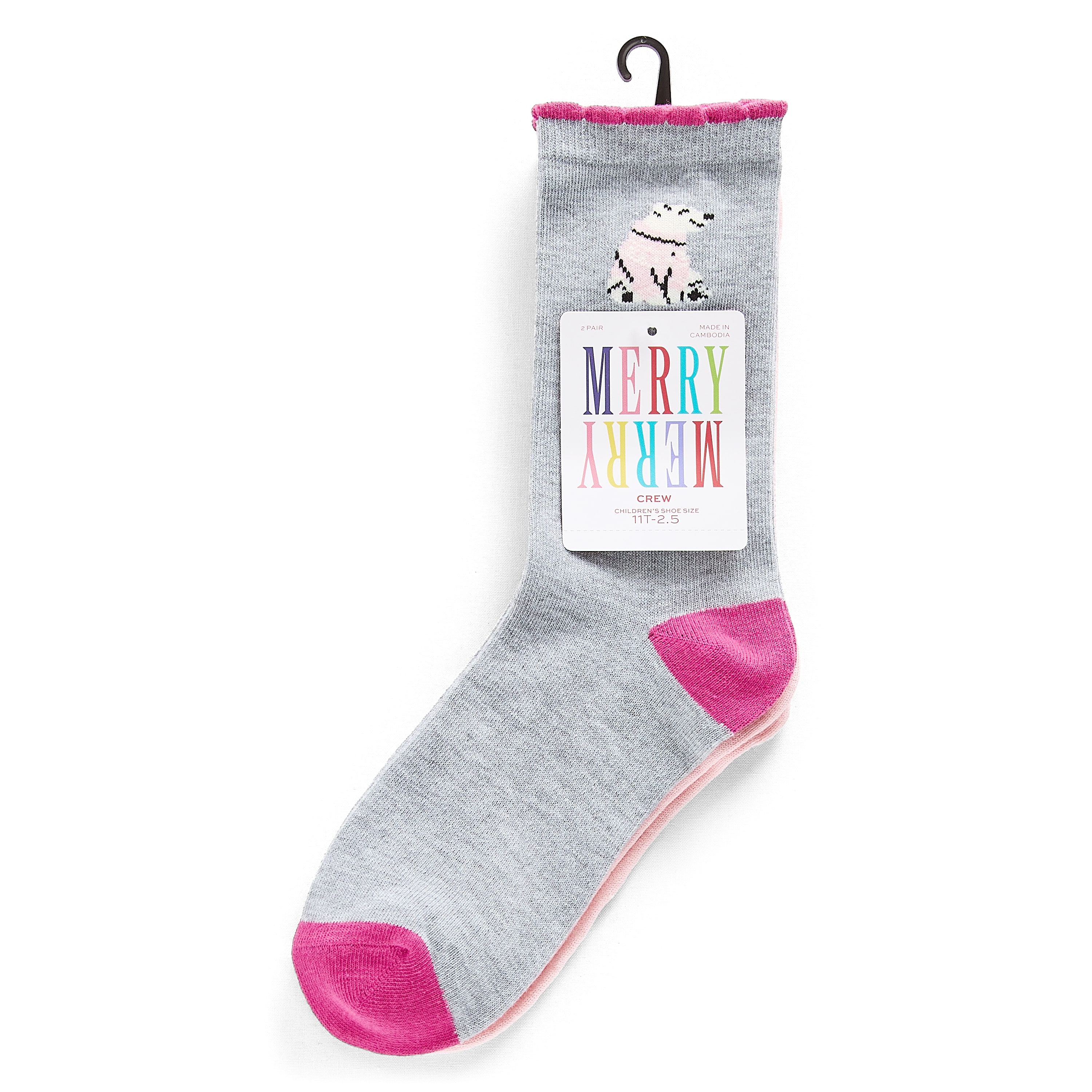 North Pole Trading Co. Big Kid Girls 2 Pair Kids Crew Socks