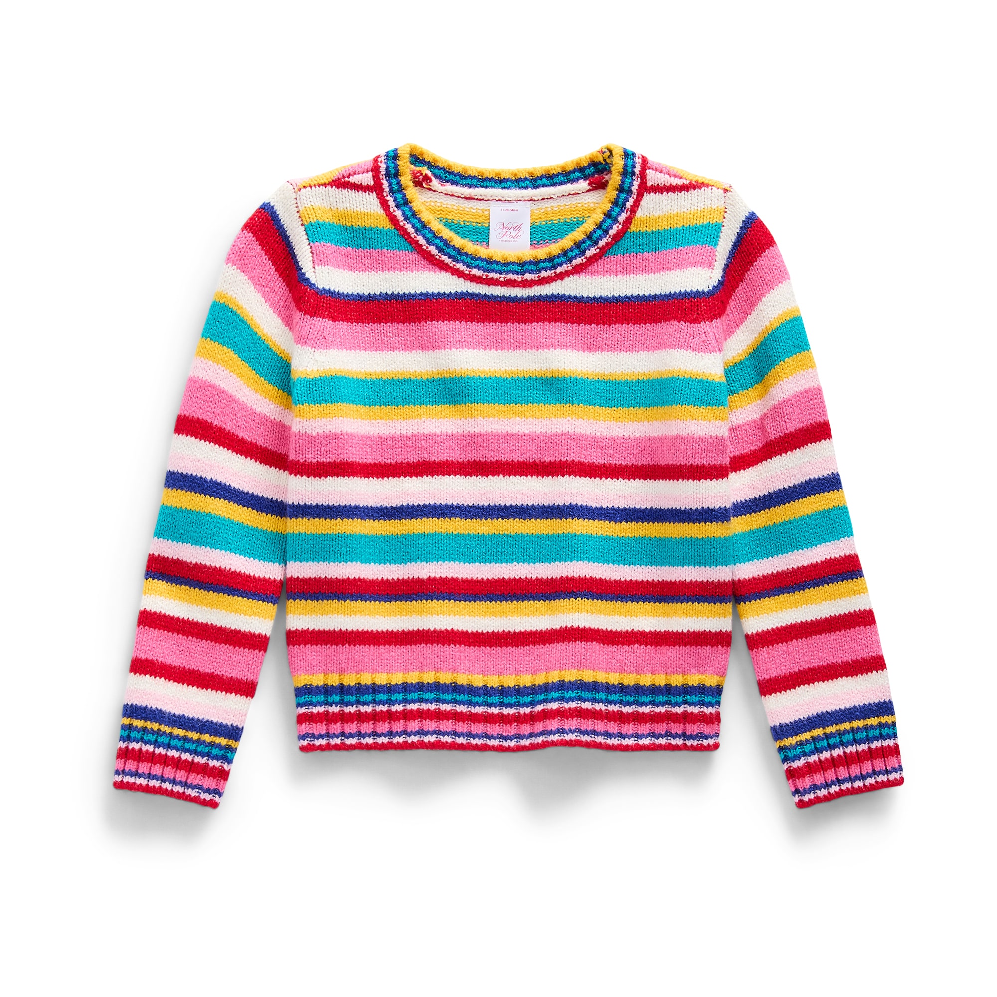 North Pole Trading Co. Toddler Girls Crew Neck Long Sleeve Striped Pullover Sweater