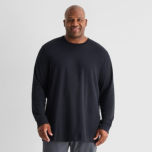 Stylus Mens Round Neck Long Sleeve Big and Tall T-Shirt, 5x-large Tall, Black