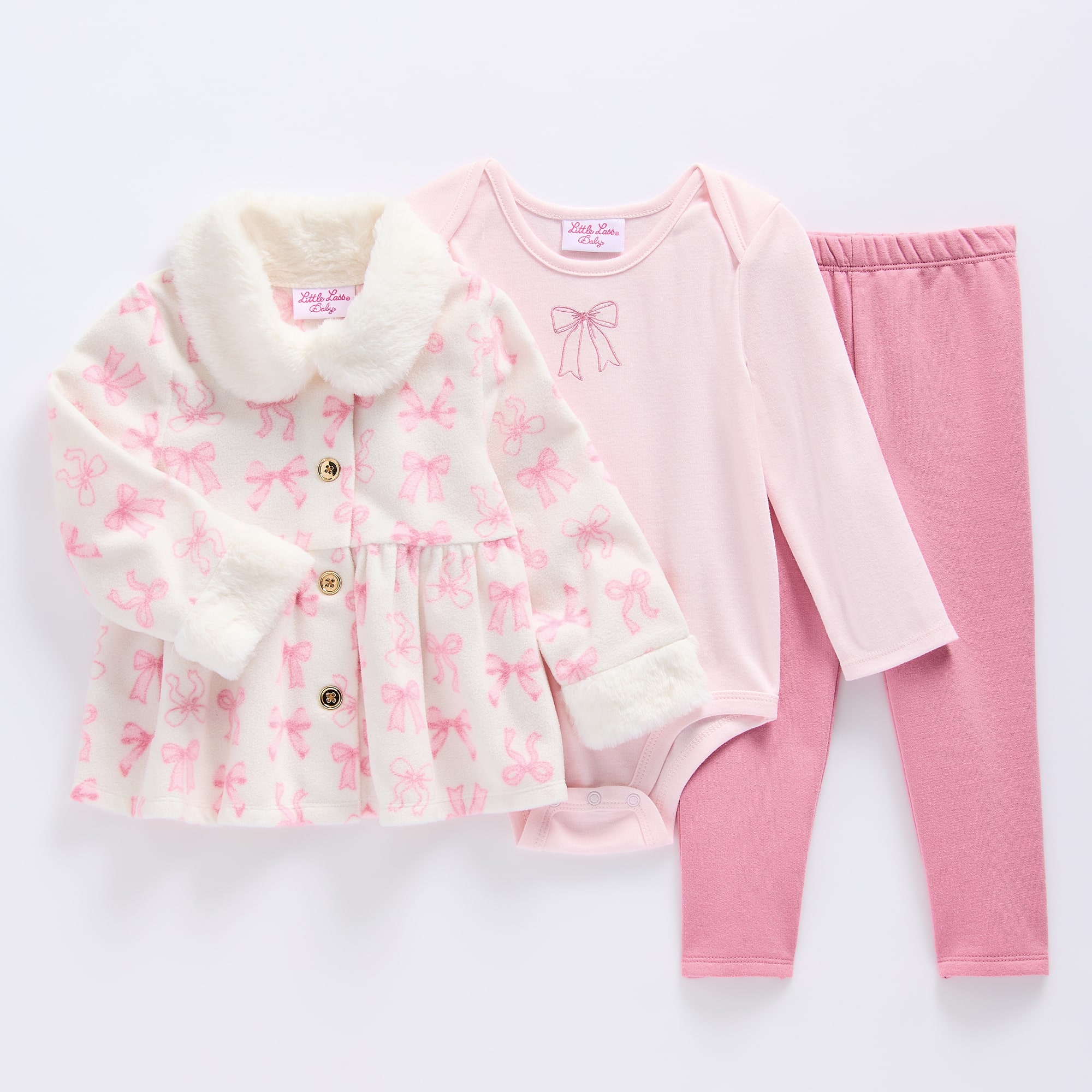 Little Lass Baby Girls Fleece 3-pc. Pant Set, Color: Egret Wild Rose ...