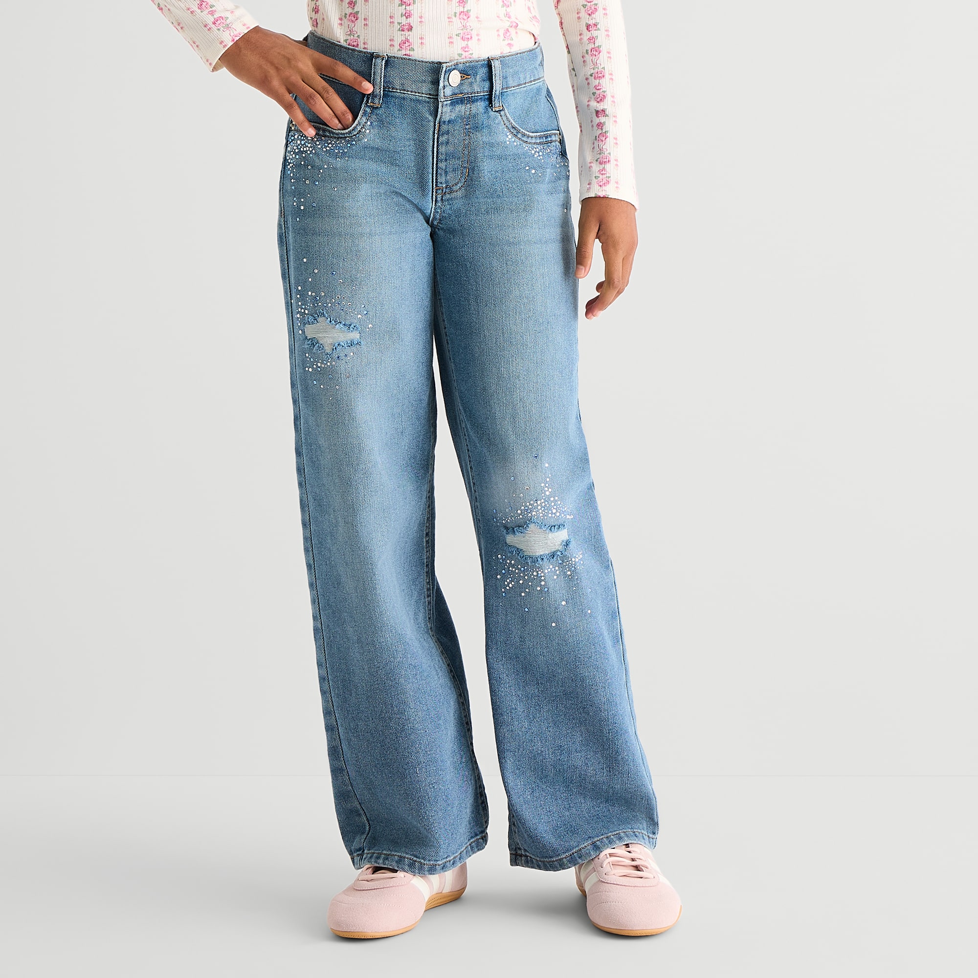 Vanilla Star Big Kid Girls Mid Rise Wide Leg Jean