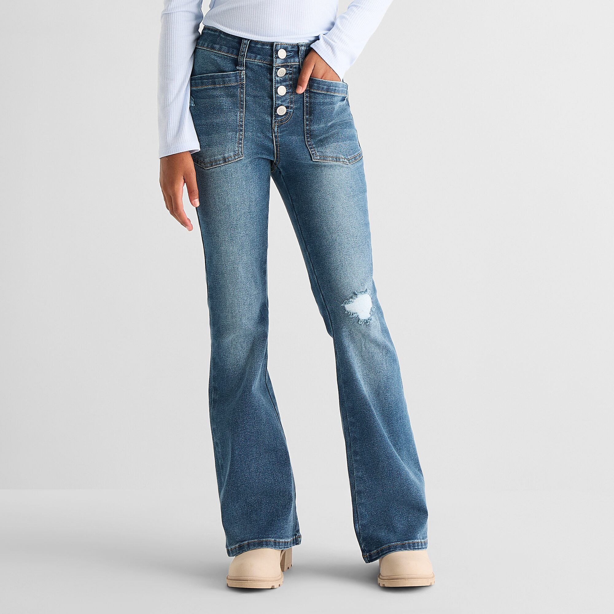 Vanilla Star Big Kid Girls Button Fly Mid Rise Flare Leg Jean