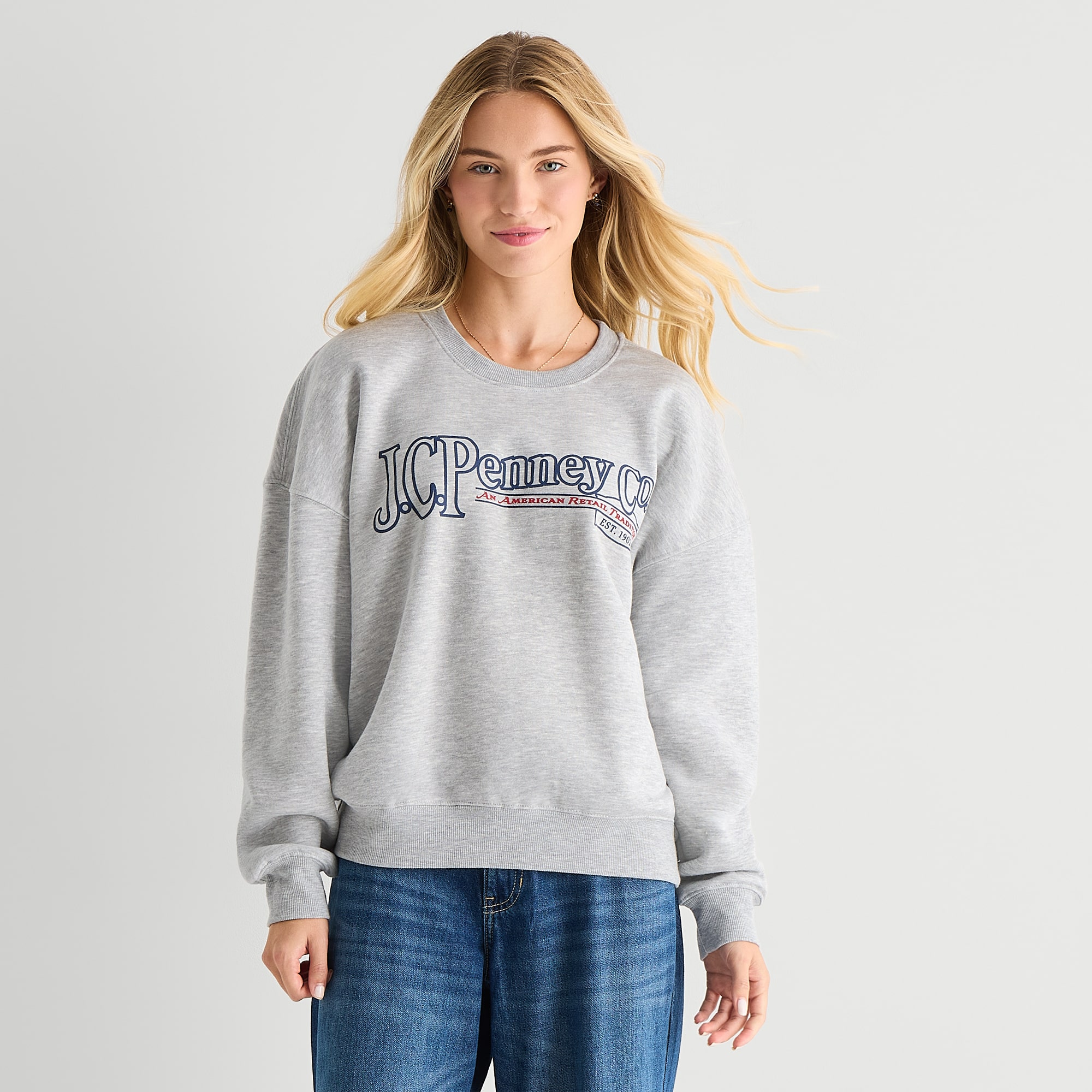 Jcp Crewneck Womens Juniors Crew Neck Long Sleeve Sweatshirt