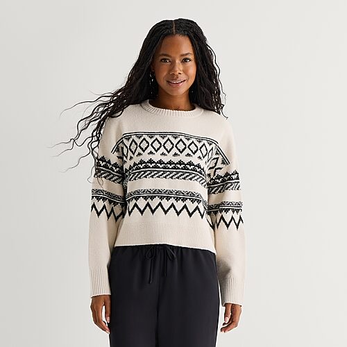 Ana Womens Crew Neck Long Sleeve Pullover Sweater In White