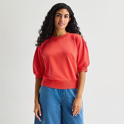 Ana Womens Crew Neck Elbow Sleeve Sweatshirt In Red
